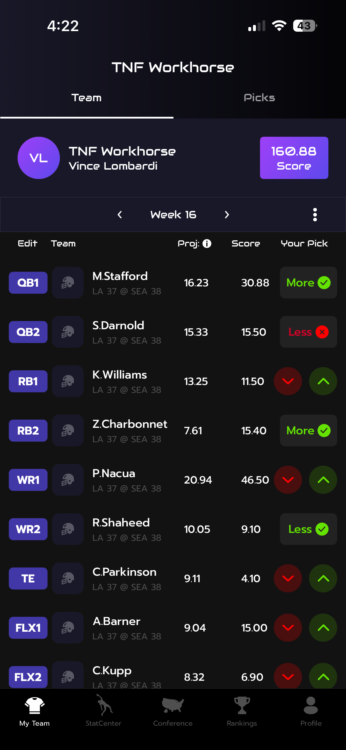 Live Matchups Screen