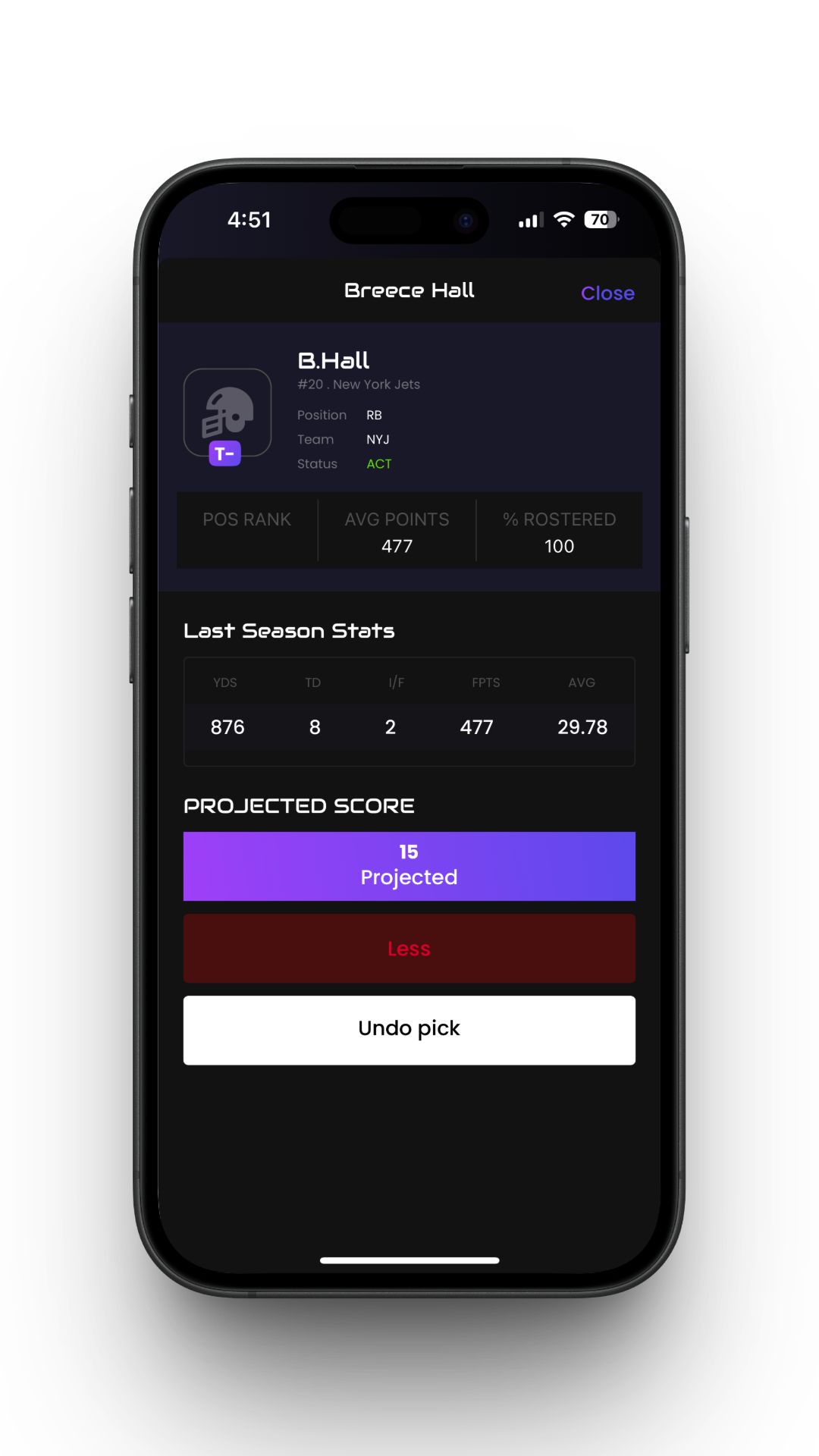 player card pick made